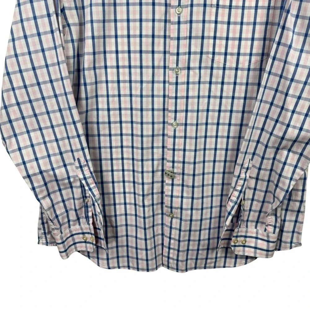 Banana Republic Shirt Grant Fit Men's XL Pink‎ Blue Plaid Cotton Button Down
